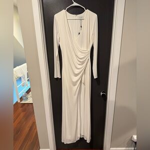 Halston Sydney Womens White/Chalk Long Sleeve Maxi Dress- NWT size 10